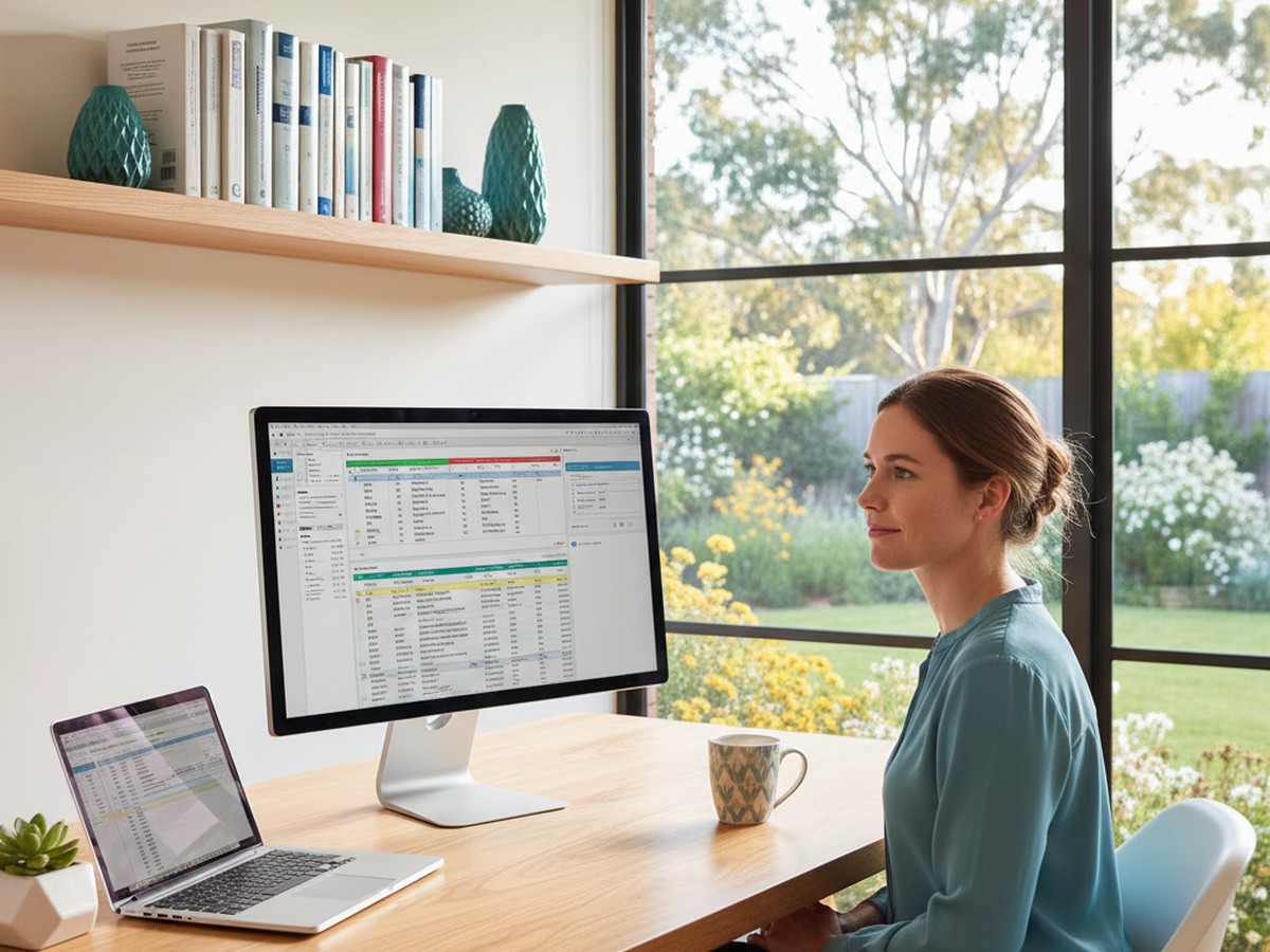 remote-clinical-coding-work-from-home Healthcare professional working remotely as a clinical coder from a home office in Australia
