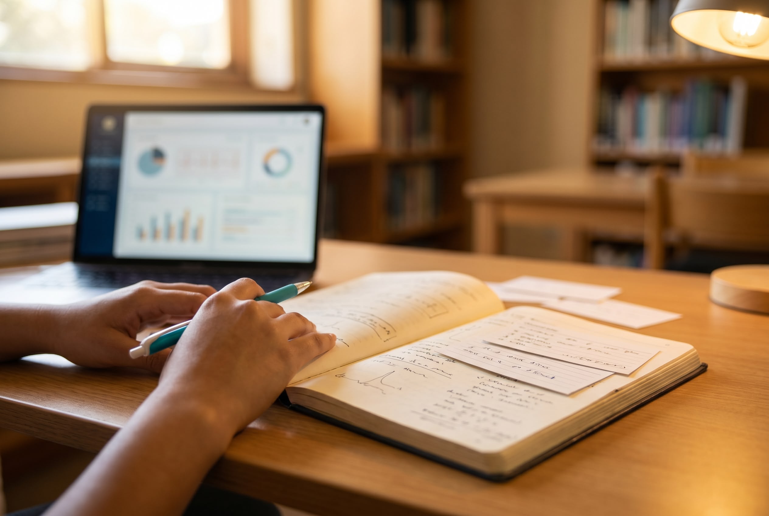 Common Medical Abbreviations – Australian Healthcare Hero Healthcare student studying medical abbreviations on a notebook with laptop and clinical reference books in soft warm afternoon light.