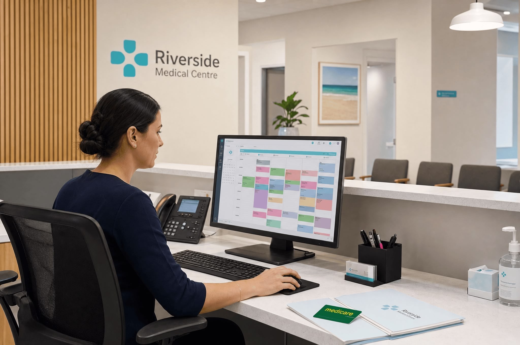 Practice manager using medical practice management software at an Australian GP clinic - HLT57715 | TalentMed RTO 22151