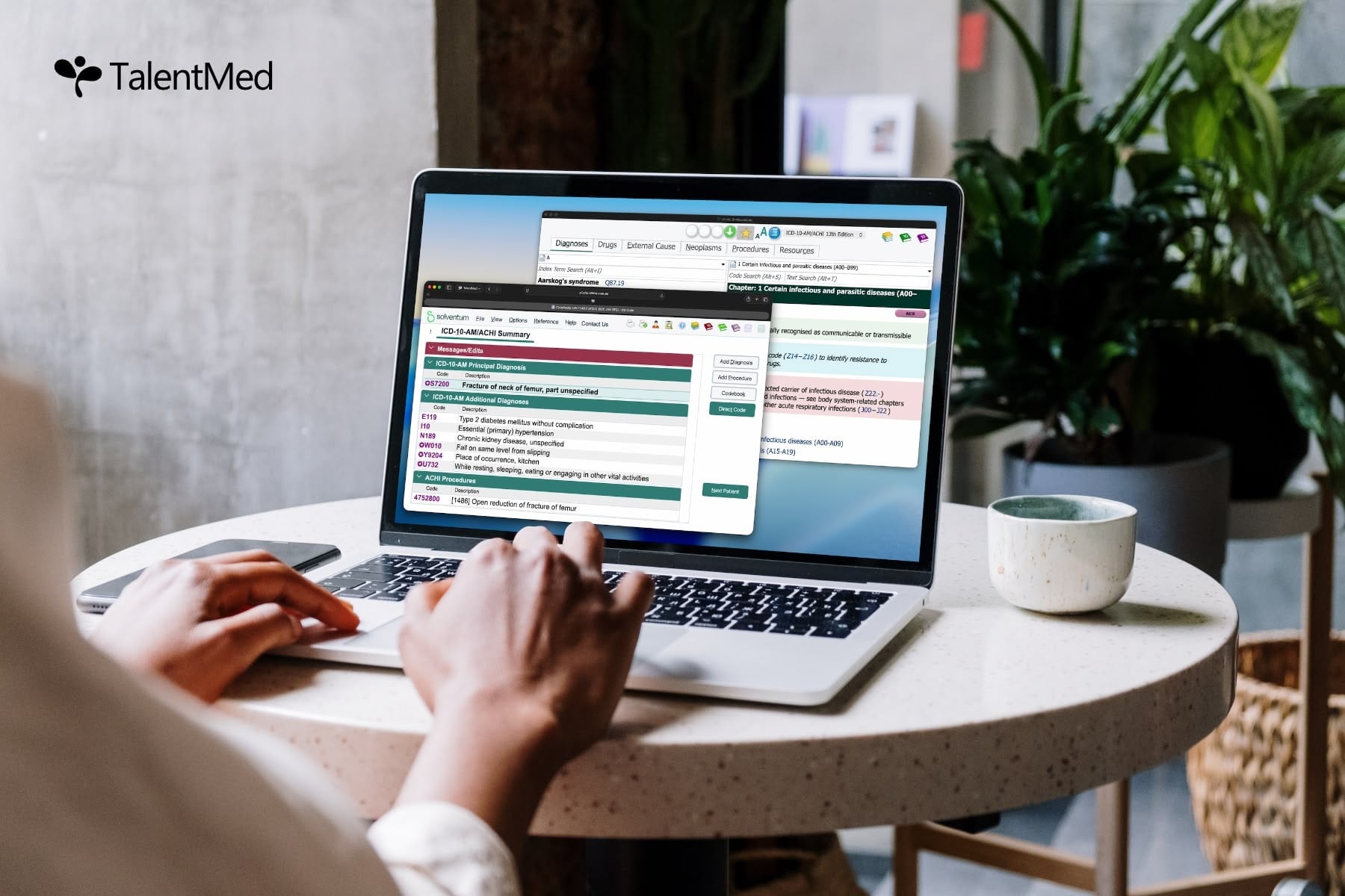 Solventum Codefinder clinical coding software open on a laptop